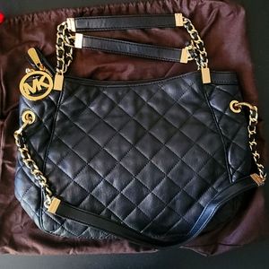 Michael Kors Susanna Quilted Leather Medium Shoulder Bag Black